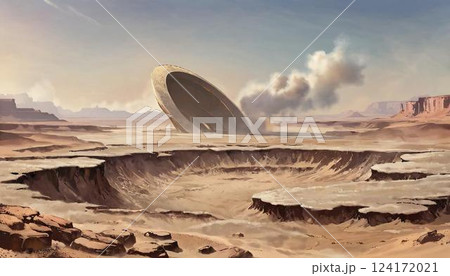 砂漠にUFOが落下している様子 124172021
