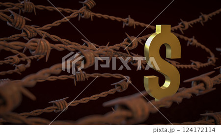 The Rusty barbed wire and gold dollar  for Business concept 3d Rendering. 124172114