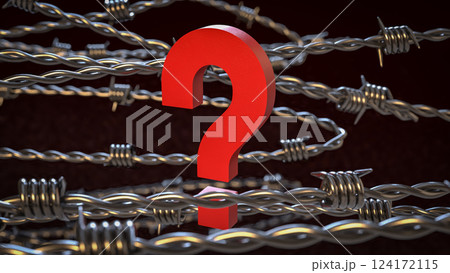 The Metal barbed wire and Question mark 3d Rendering. The Metal barbed wire and Question mark 3d Rendering. 124172115