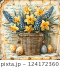 Watercolor spirng Easter Card with Spring Flowers, copy space Watercolor spirng Easter Card with Spring Flowers, copy space 124172360