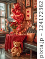 Charming Valentines Setup with Teddy Bear and Candlelight Ambiance Charming Valentines Setup with Teddy Bear and Candlelight Ambiance 124172362