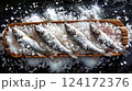 Fresh Anchovies on Wooden Tray with Sea Salt and Spices Fresh Anchovies on Wooden Tray with Sea Salt and Spices 124172376