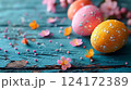 Beautifully Decorated Easter Eggs on a Rustic Wooden Background Beautifully Decorated Easter Eggs on a Rustic Wooden Background 124172389