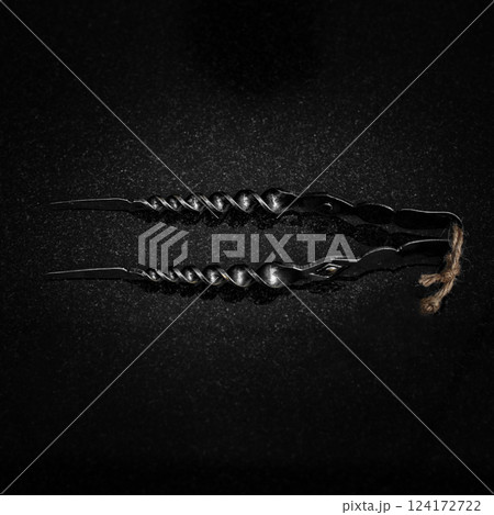 A Twisted Black Sculpture Set Against a Dark Background that Captivates the Viewer 124172722