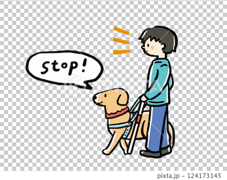 一名男子和一隻導盲犬引導停止的插圖集 124173145