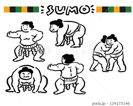 力士のゆるい線画風イラストセット 力士のゆるい線画風イラストセット 124173146