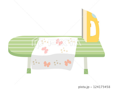 立てたアイロンとアイロン台と生地を組み合わせたイラスト 124173458