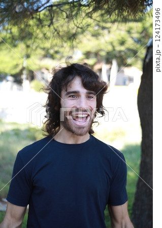 Happy Man Smiles After Seeing A Joy Before His Eyes Happy Man Smiles After Seeing A Joy Before His Eyes 124173496