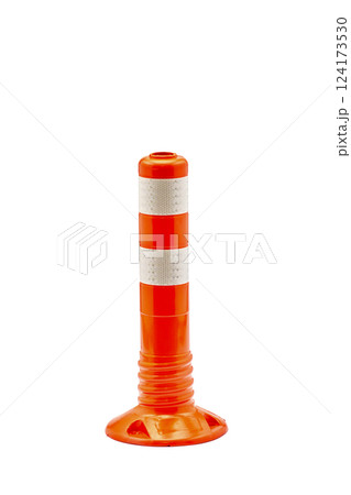 Bright Orange Traffic Cone with Reflective Strips for Road Safety and Construction Zones Bright Orange Traffic Cone with Reflective Strips for Road Safety and Construction Zones 124173530