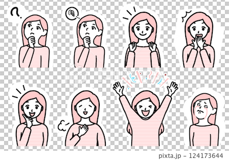 さまざまな表情の女性 線画 ピンク系 さまざまな表情の女性 線画 ピンク系 124173644