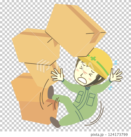 A male construction worker is injured when a pile of cardboard boxes falls over 124173799