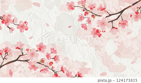 桜の和紙のちぎり絵 124173815