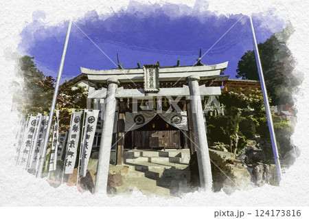 水彩画風 犬山 猿田彦神社 拝殿 愛知県犬山市 水彩画風 犬山 猿田彦神社 拝殿 愛知県犬山市 124173816