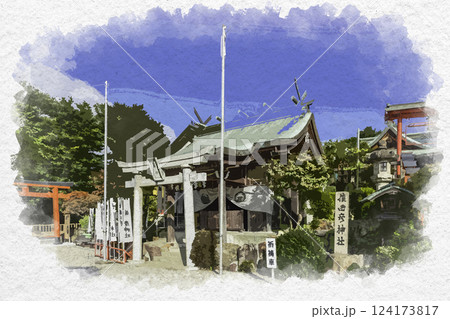 水彩画風　犬山　猿田彦神社　拝殿　愛知県犬山市 124173817