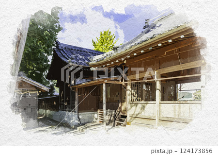 水彩画風　犬山　犬山神社　社殿　愛知県犬山市 124173856