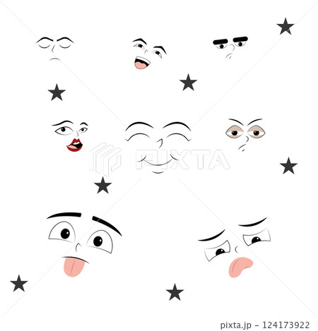 Set of different flat facial expressions 124173922