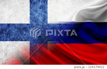Concept of confrontation between Russia and Finland, Russia vs Finland flag, cracked wall with russia and finland flag, confrontation between russia vs finland Concept of confrontation between Russia and Finland, Russia vs Finland flag, cracked wall with russia and finland flag, confrontation between russia vs finland 124174422