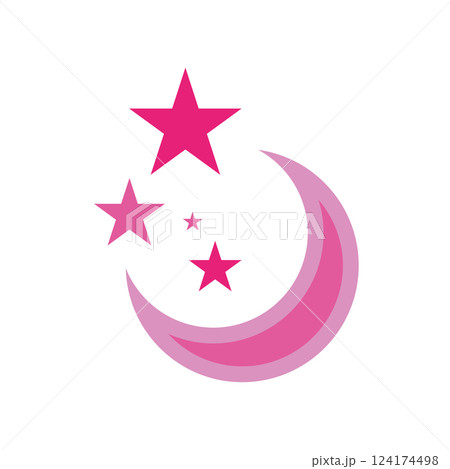 Isolated pink moon and star astrology icons Isolated pink moon and star astrology icons 124174498