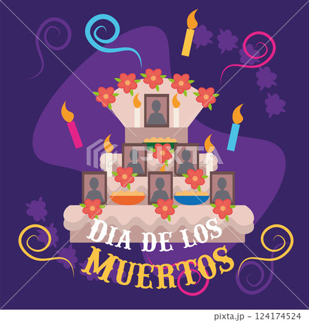Traditional altar decorated with flowers and candles. Vector Traditional altar decorated with flowers and candles. Vector 124174524