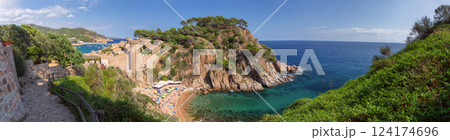 Tossa de Mar, Spain, medieval town and coastline 124174696