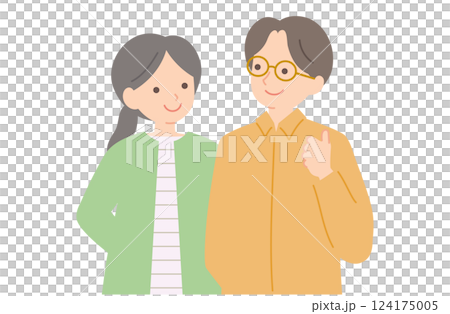 笑顔で会話する若い夫婦B 124175005