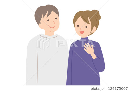笑顔で会話する若い夫婦C 124175007