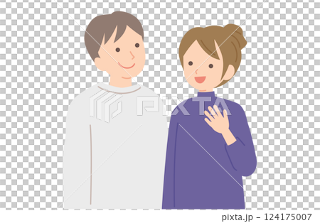 笑顔で会話する若い夫婦C 124175007