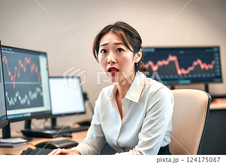 暴落の株価ボードとビジネスウーマン 124175087