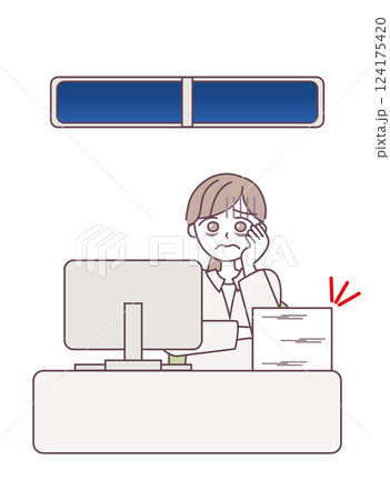 深夜まで山積みの仕事が終わらず残業で苦しむ女性のイラスト 深夜まで山積みの仕事が終わらず残業で苦しむ女性のイラスト 124175420