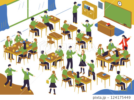 学校生活を楽しむ生徒たち 124175449