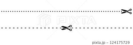 きりとり線とハサミのシンプル素材 きりとり線とハサミのシンプル素材 124175729