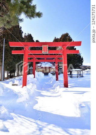 冬の北海道北斗市で清川稲荷神社境内の風景を撮影 124175731