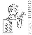 笑顔で100点を取ったテストを見せる小学生の女の子（線画） 124176019