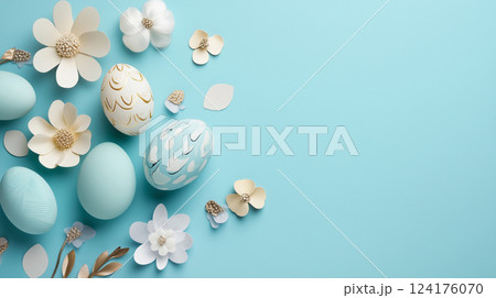 パステルカラーのイースターエッグと春の花の装飾クラフトアート風 パステルカラーのイースターエッグと春の花の装飾クラフトアート風 124176070