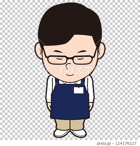 Male store clerk bowing Male store clerk bowing 124176127