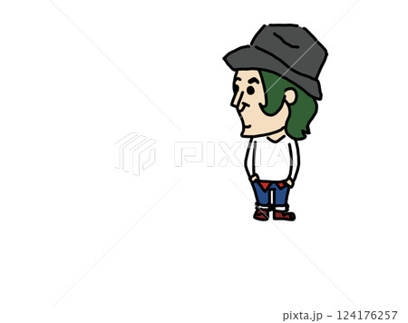 正面を向いて座る帽子の男の子 正面を向いて座る帽子の男の子 124176257