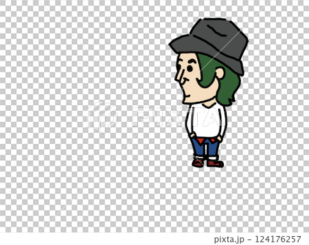 正面を向いて座る帽子の男の子 正面を向いて座る帽子の男の子 124176257