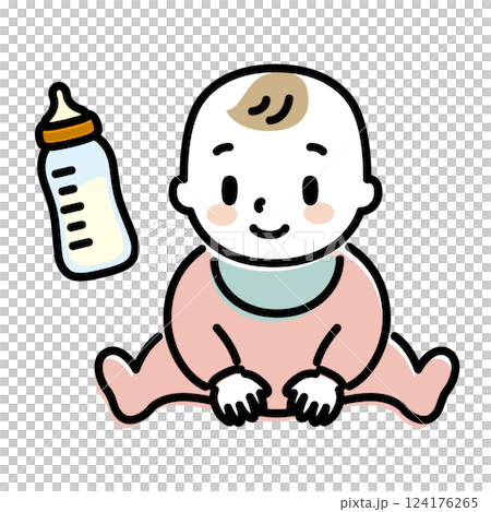 Baby and baby bottle 124176265