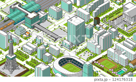 俯瞰から見た立体の街並みベクターイラスト 124176318