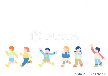 楽しそうに走るこども達のフラットなイラスト(セット) 124176544