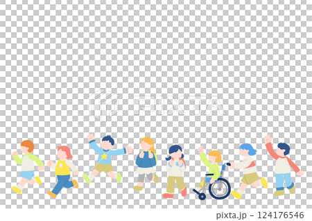 孩子們快樂奔跑的平面插圖(組) 孩子們快樂奔跑的平面插圖(組) 124176546