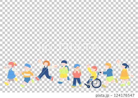 孩子們快樂奔跑的平面插圖（組） 124176547