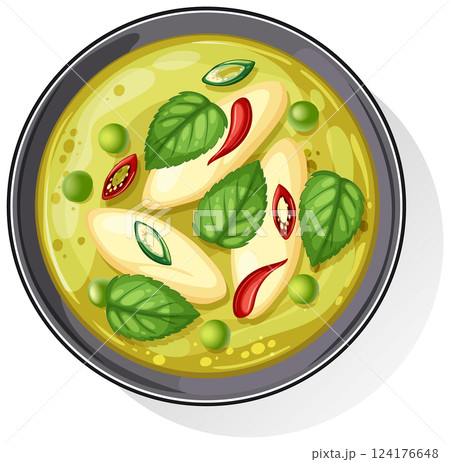 Vibrant Thai Green Curry Vector Illustration 124176648