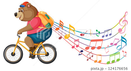 Bear Riding Bicycle with Musical Notes Bear Riding Bicycle with Musical Notes 124176656