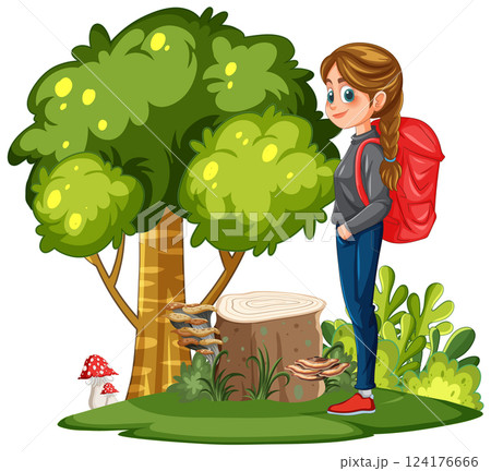 Girl Exploring Nature with Backpack 124176666