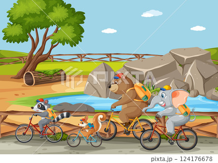 Animals Enjoying a Fun Bike Ride Animals Enjoying a Fun Bike Ride 124176678