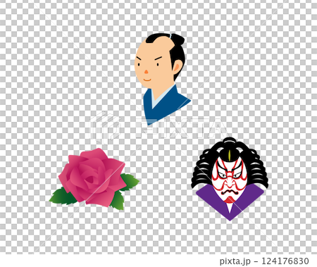 Illustration set of first dream (chonmage, rose, kabuki) Illustration set of first dream (chonmage, rose, kabuki) 124176830