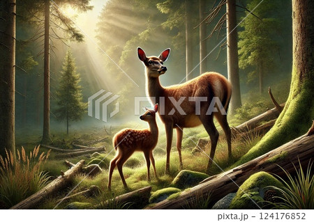 野生の鹿・親子 野生の鹿・親子 124176852