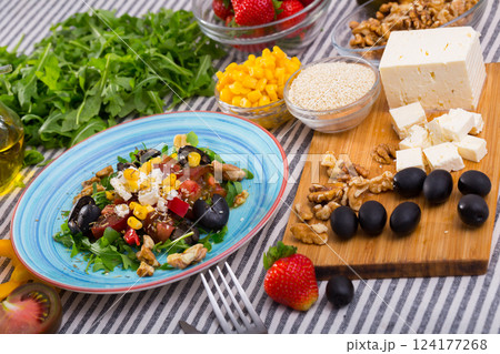 Image of ready-made salad and its ingredients Image of ready-made salad and its ingredients 124177268