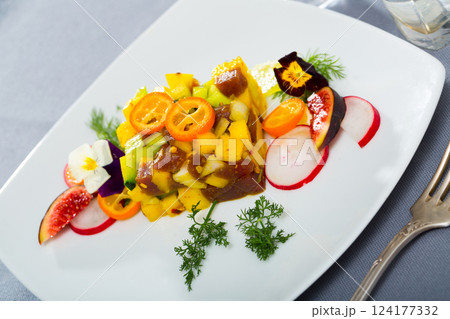 Fresh tuna tartare with avocado and mango 124177332